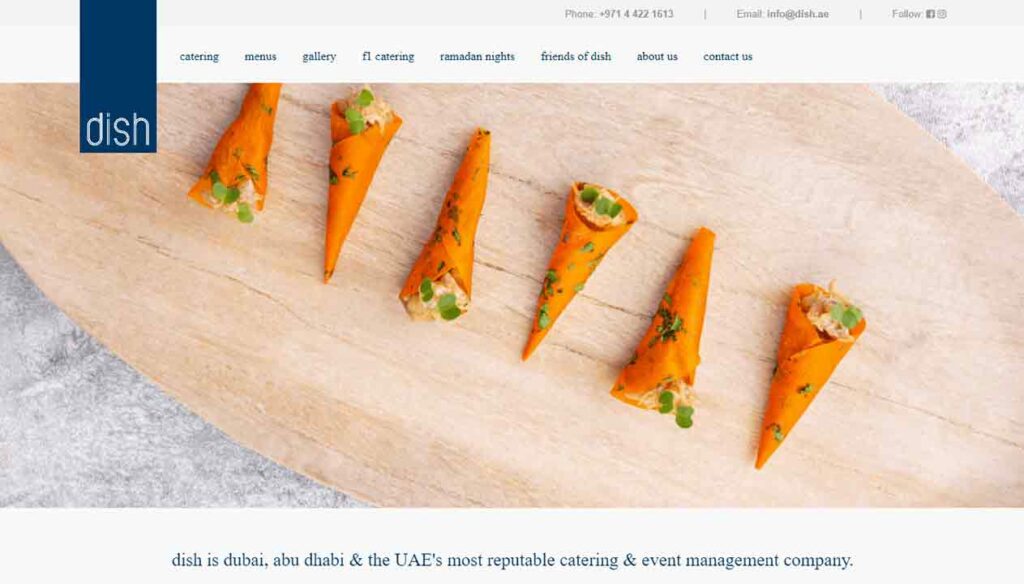 Screenshot of Dish Catering catering website.