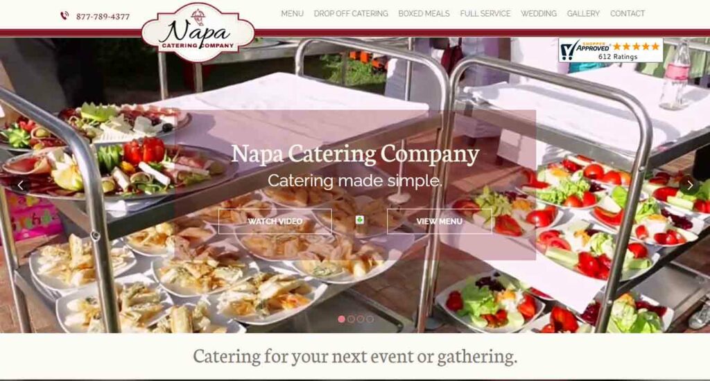 Screenshot of Napa Catering Company catering website.