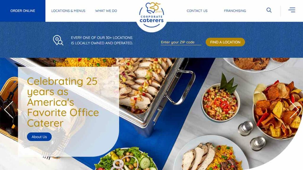 Screenshot of Corporate Caterers catering website.