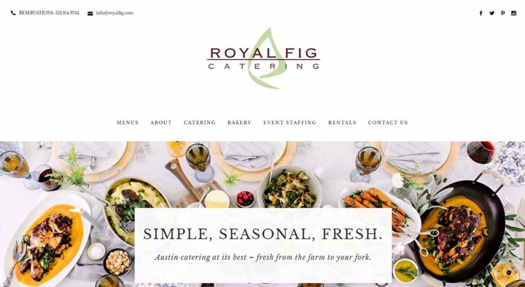 Screenshot of Royal Fig catering website.