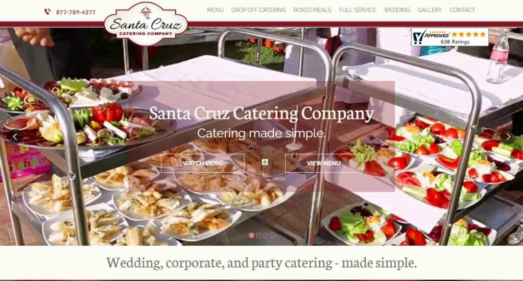 Screenshot of Santa Cruz Catering Company catering website.