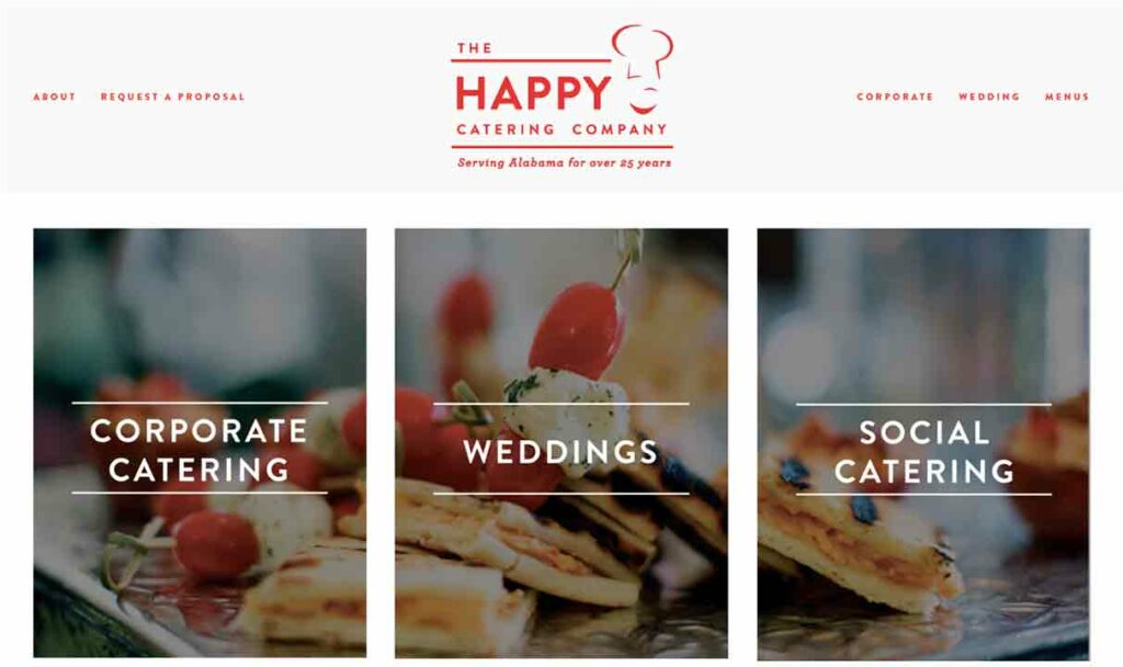 Screenshot of The Happy Catering Company catering website.