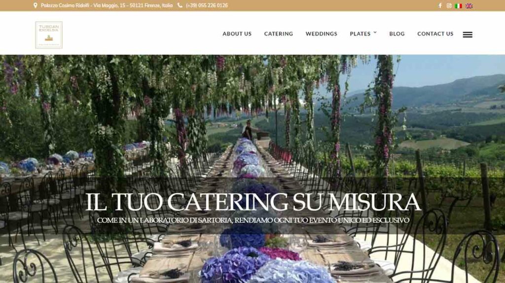 Screenshot of Tuscan Excelsia catering website.
