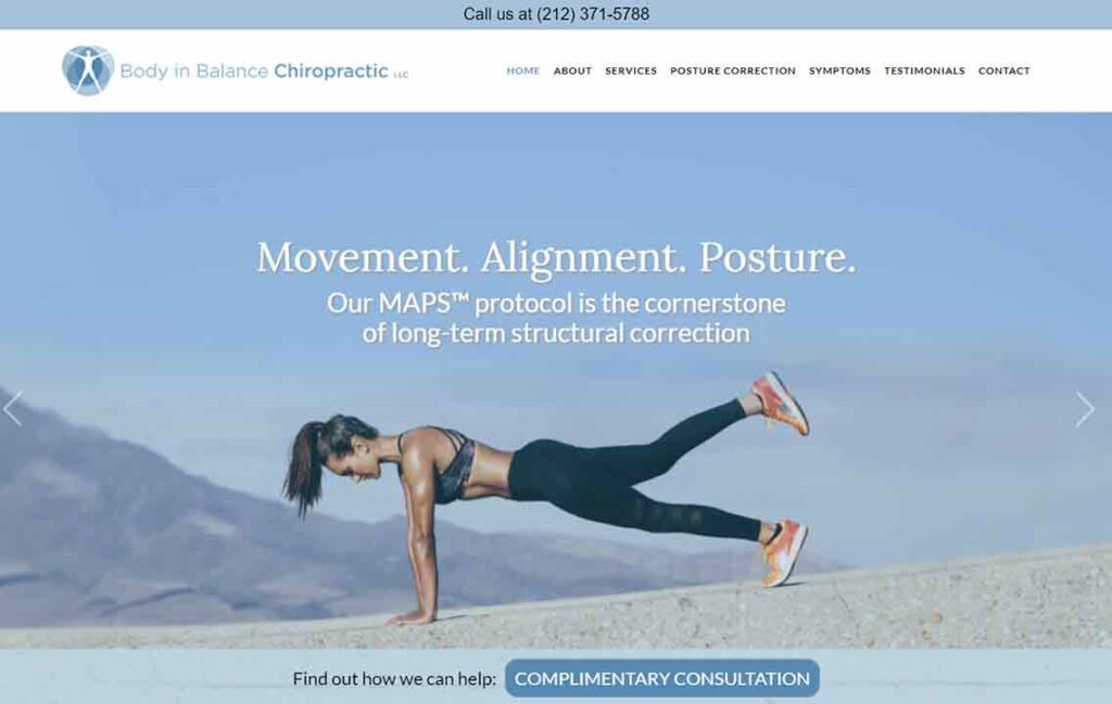A screenshot of the Body in Balance chiropractor website.