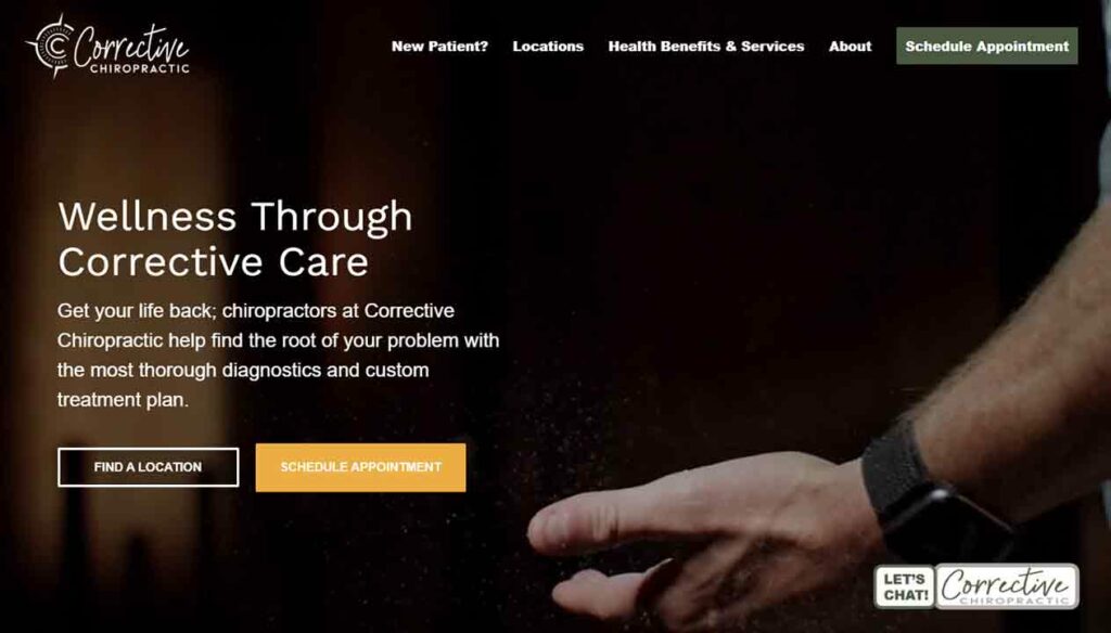 A screenshot of the Corrective chiropractor website.