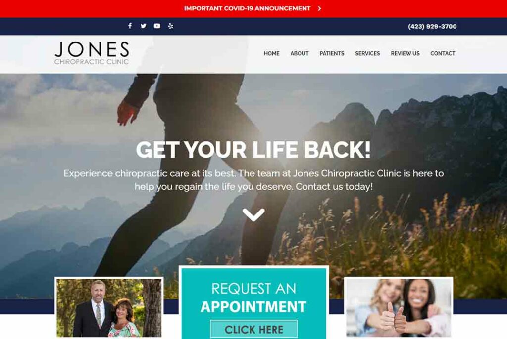 A screenshot of the Jones chiropractor website.