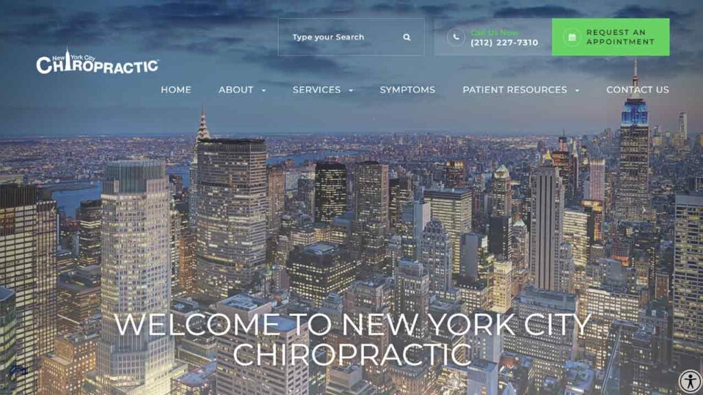 A screenshot of the New York chiropractor website.