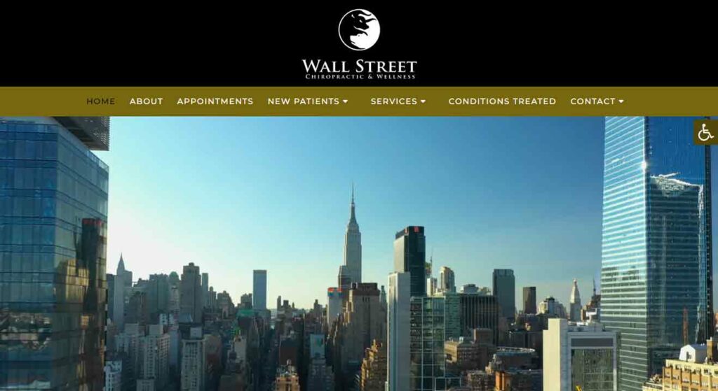 A screenshot of the Wall Street chiropractor website.