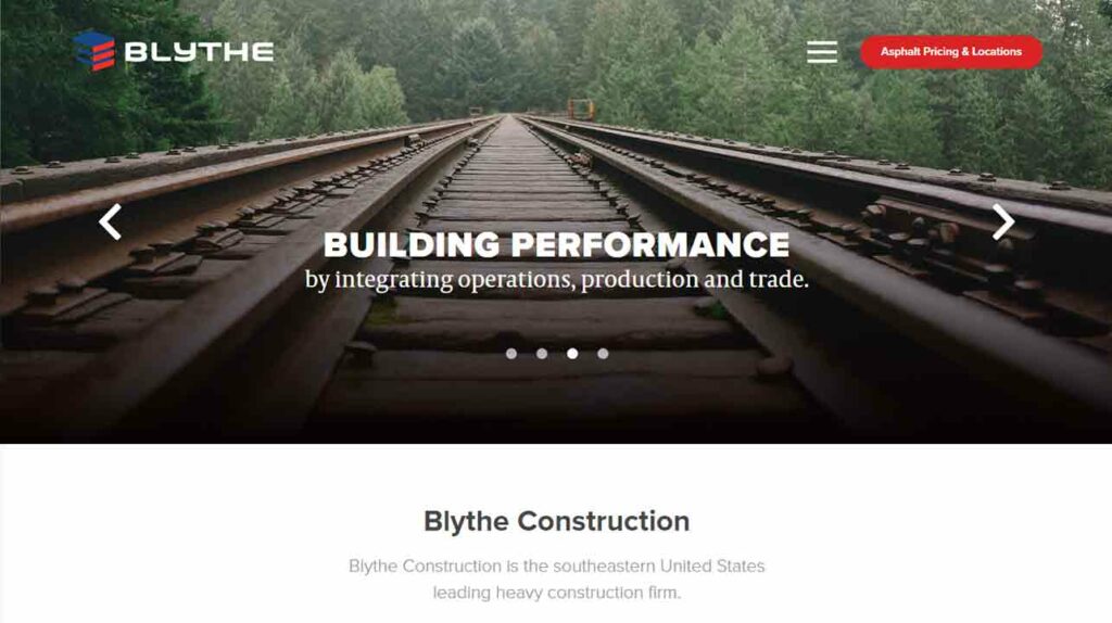 A screenshot of Blythe construction website.