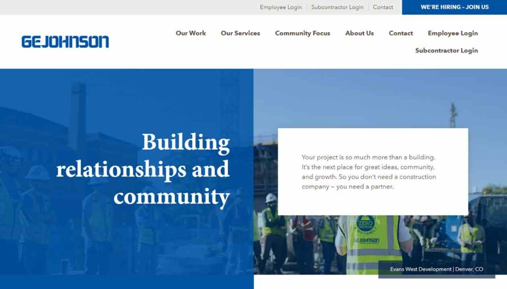 A screenshot of GE Johnson construction website.