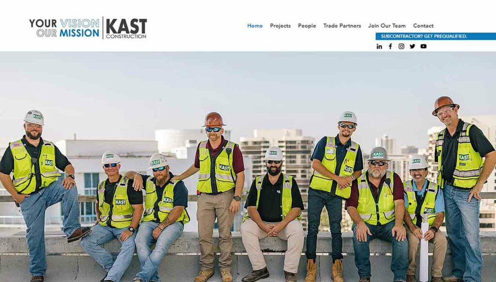 A screenshot of Kast construction website.