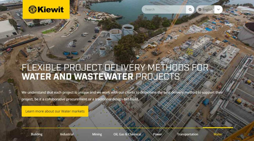 A screenshot of Kiewit construction website.
