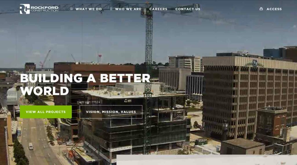 A screenshot of Rockford construction website.