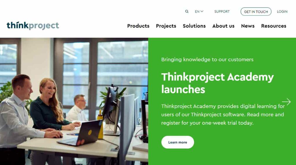 A screenshot of Think Project construction website.