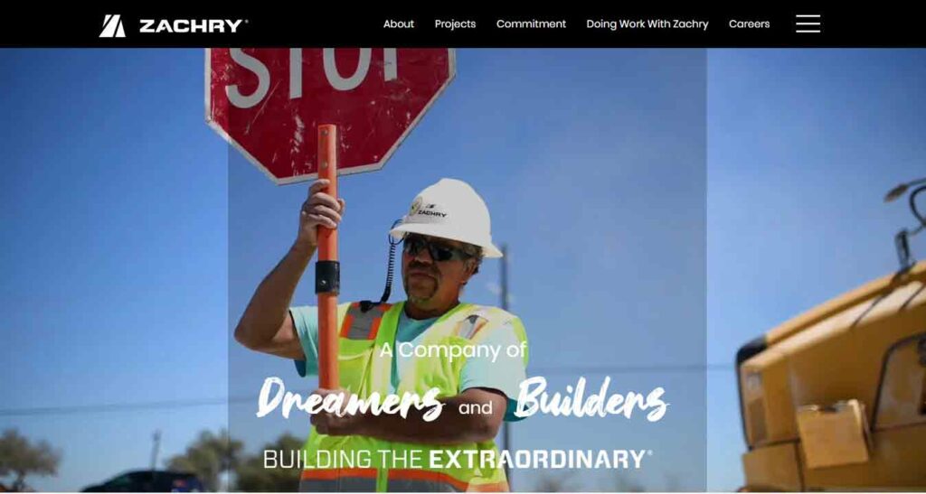 A screenshot of Zachry construction website.