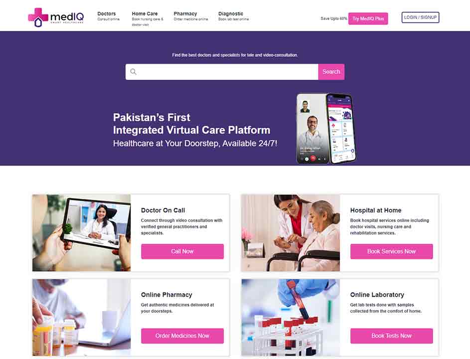 A screenshot of the MedIQ doctor website.