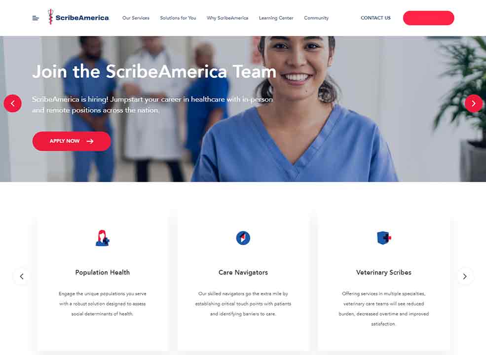 A screenshot of the Scribe America doctor website.
