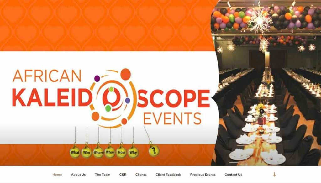 A screenshot of the African Kaleidoscope events website.