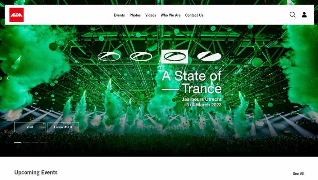 A screenshot of the ALDA events website.