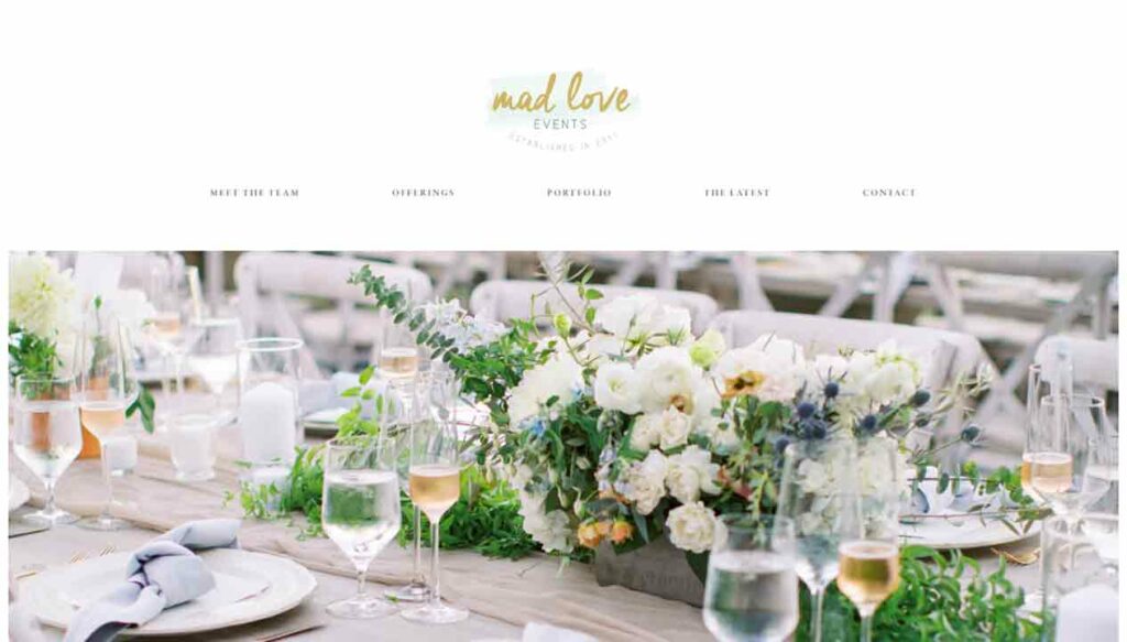 A screenshot of the Mad Love events website.