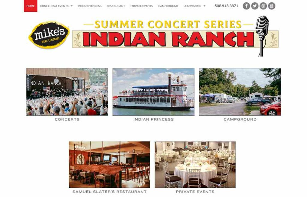 A screenshot of the Indian Ranch events website.