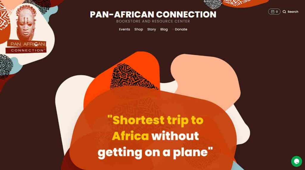 A screenshot of the Pan African Connection events website.