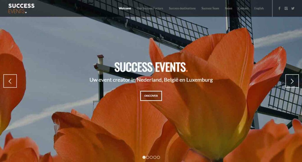 A screenshot of the Success Events events website.