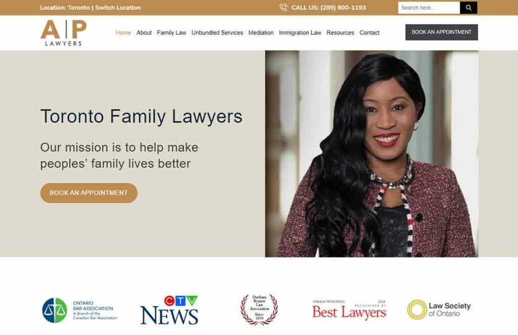 A screenshot of the AP Lawyers family law website.