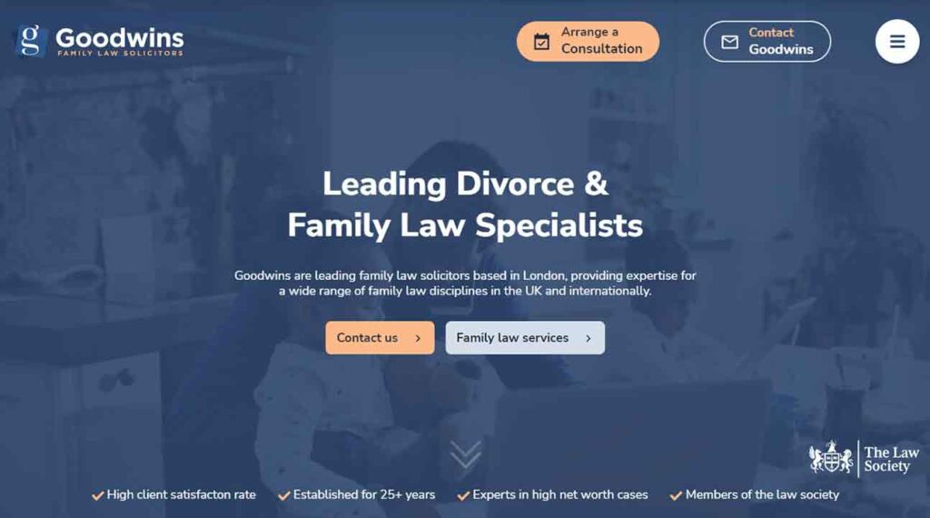 A screenshot of the Goodwin's Family Law family law website.