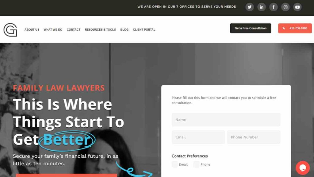 A screenshot of the Lisa Gelman family law website.