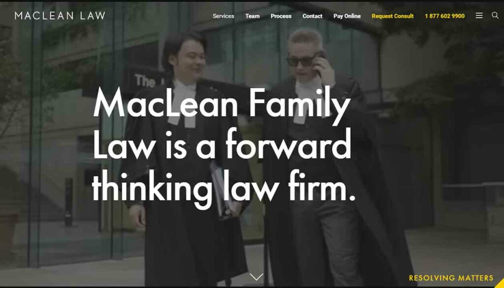 A screenshot of the MacLean Law family law website.
