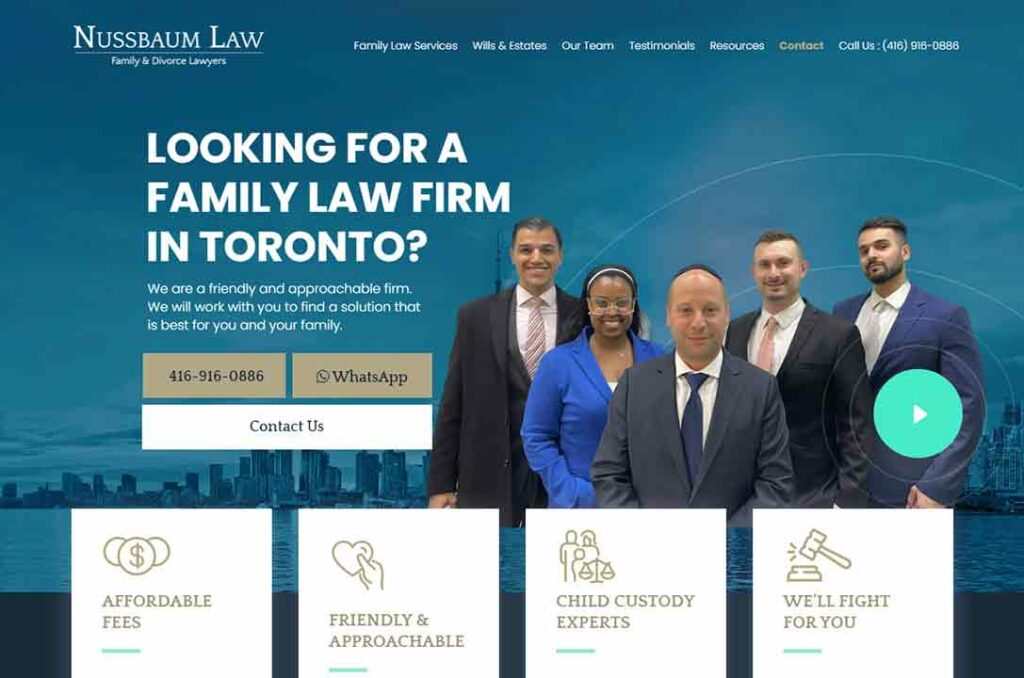 A screenshot of the Nussbaum Law family law website.