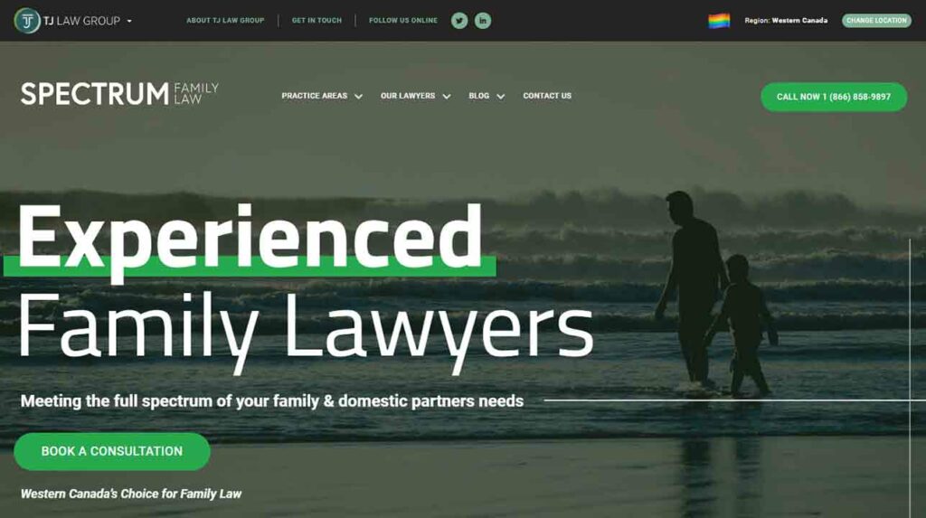 A screenshot of the Spectrum Family Law family law website.
