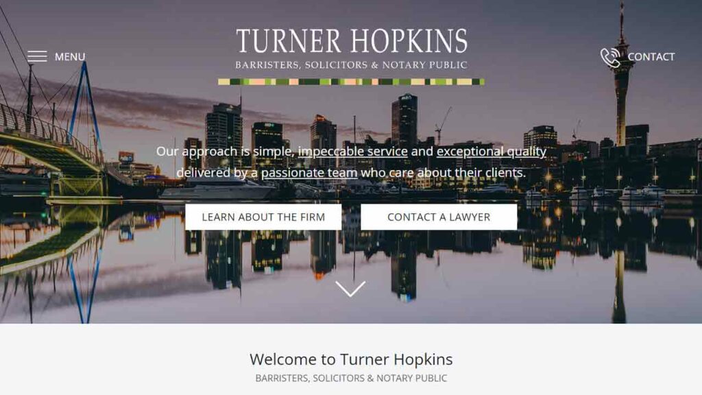 A screenshot of the Turner Hopkins family law website.