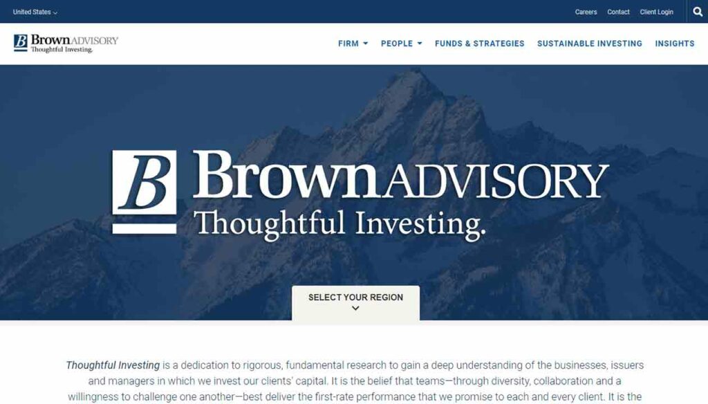 A screenshot of the Brown Advisory financial advisor website.