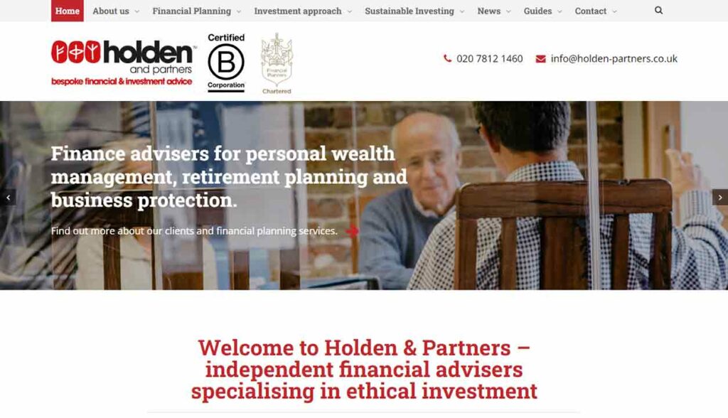 A screenshot of the Holden and Partners financial advisor website.