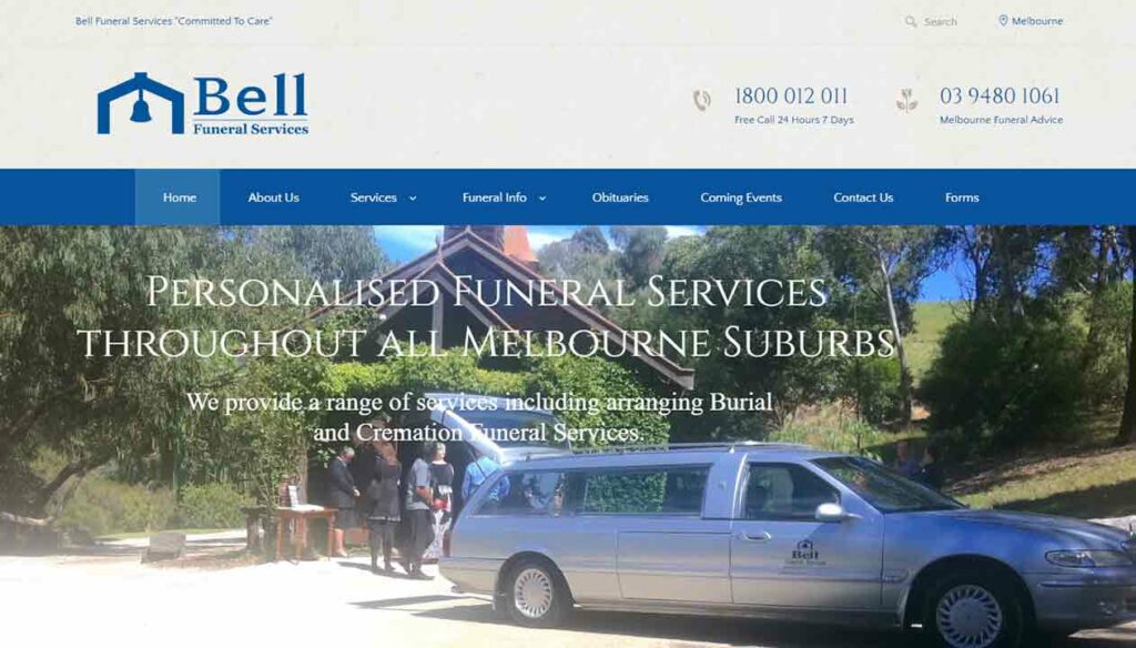 A screenshot of the Bell Funeral Home website.