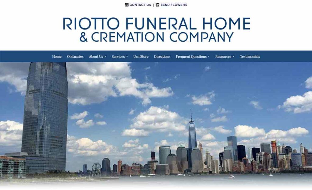 A screenshot of the Riotto Funeral home website.