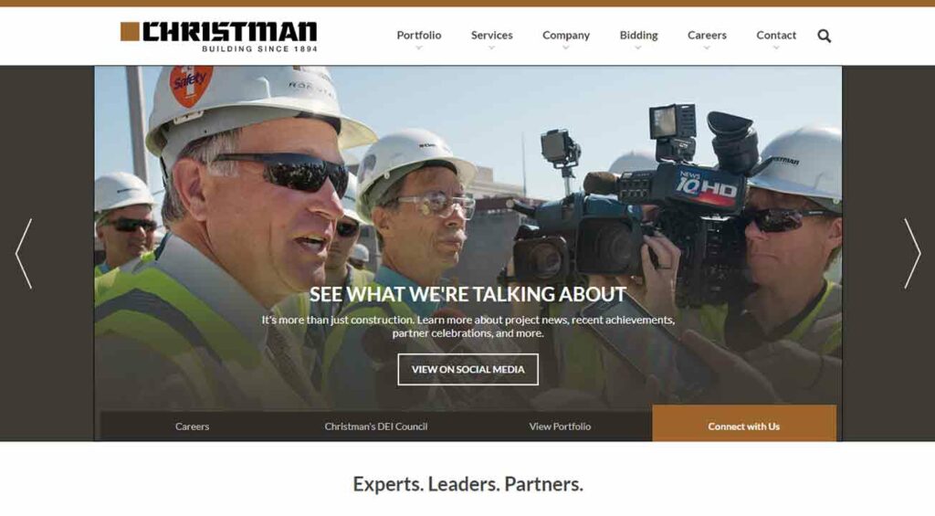 A screenshot of the Christman general contractor website.