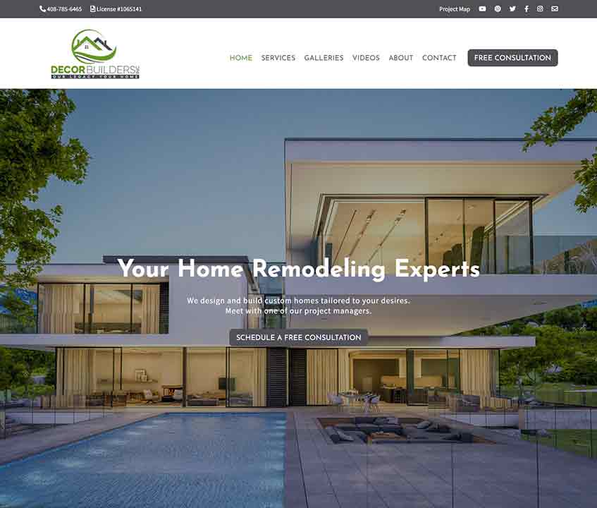 A screenshot of the Decor Builders general contractor website.