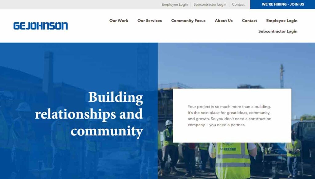 A screenshot of the GE Johnson general contractor website.