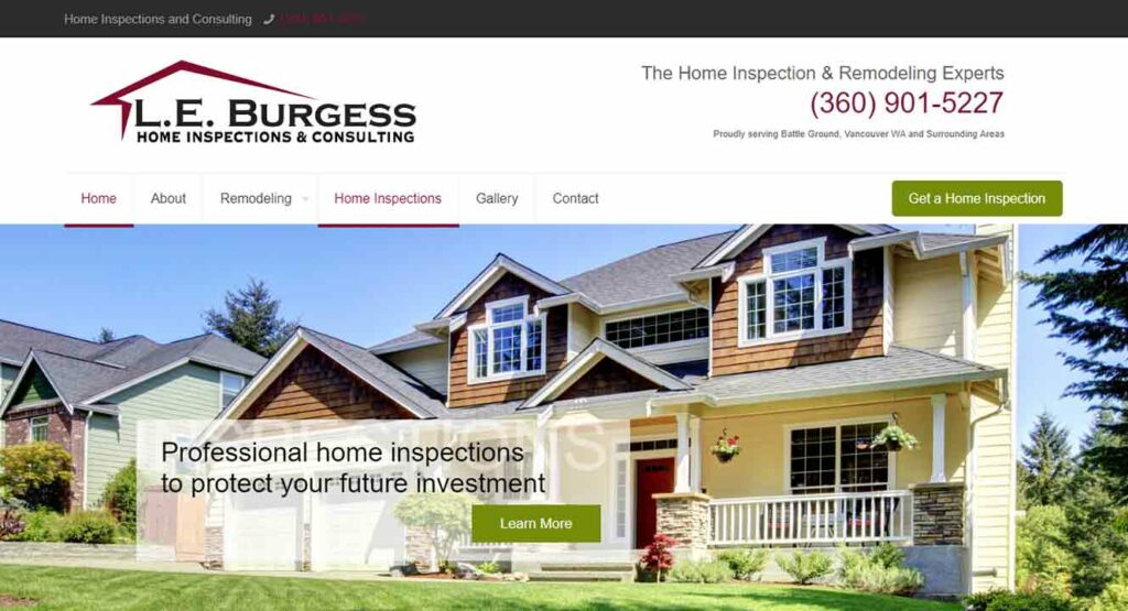 A screenshot of the LE Burgess general contractor website.