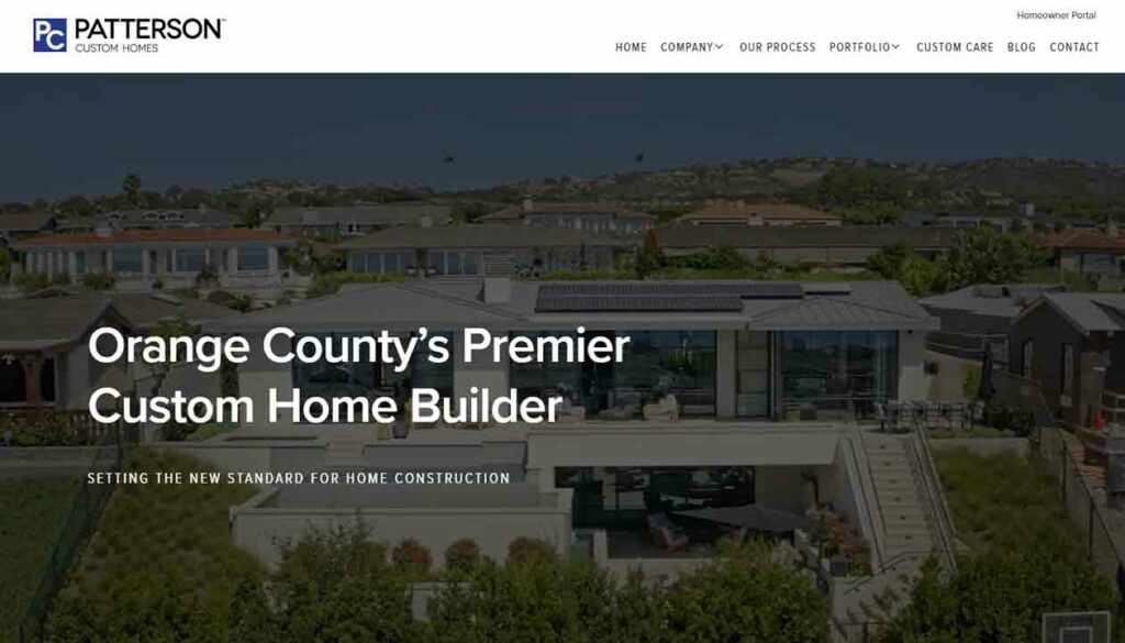 A screenshot of the Patterson Custom Homes general contractor website.