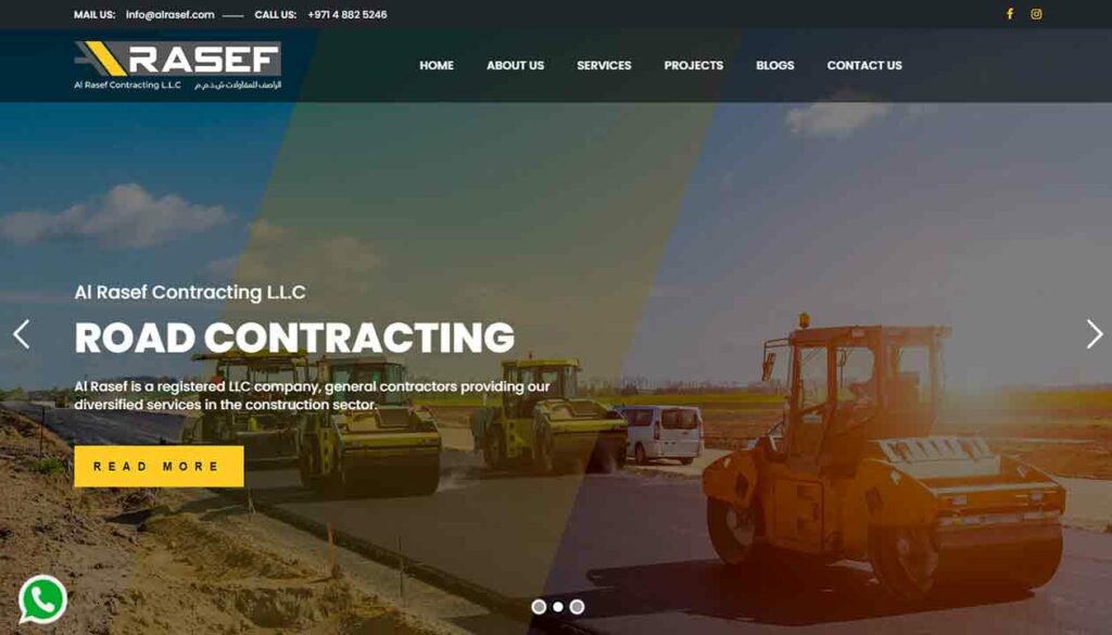 A screenshot of the Al Reef Contracting general contractor website.
