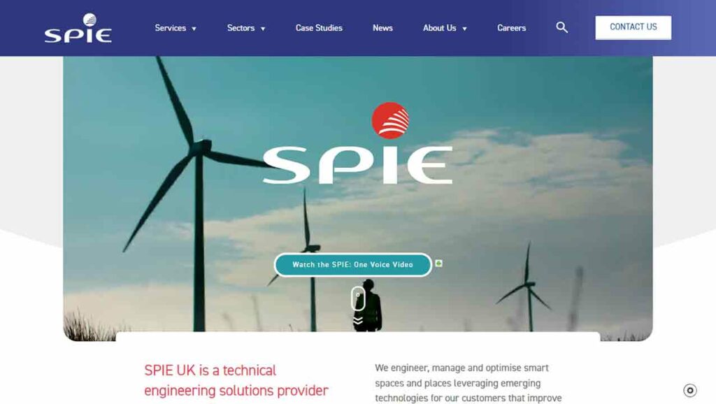 A screenshot of the Spie general contractor website.