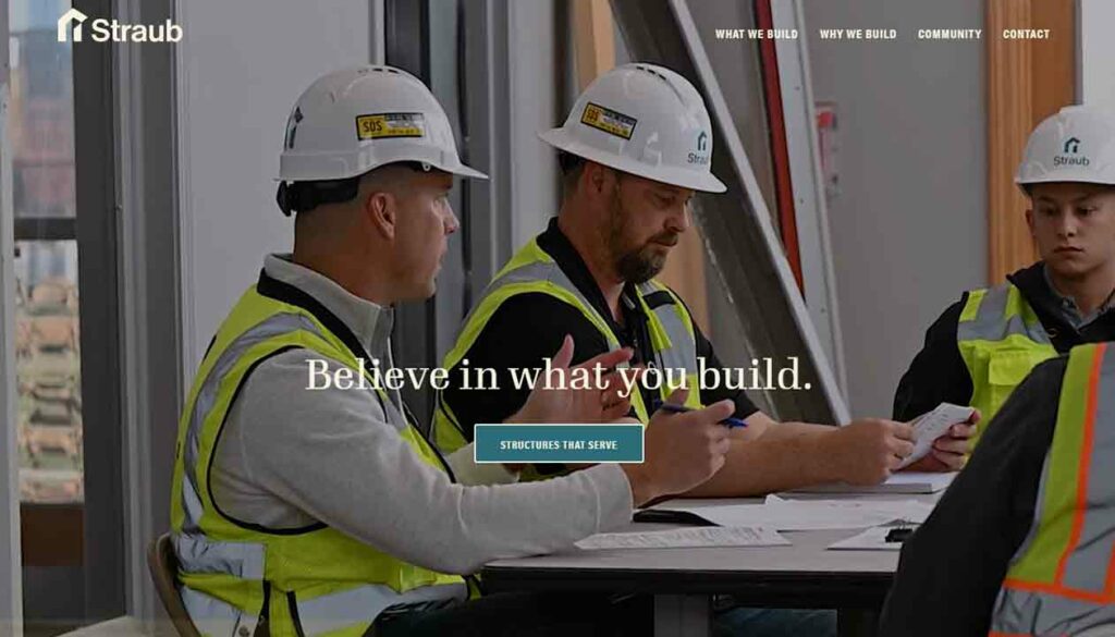 A screenshot of the Straub general contractor website.
