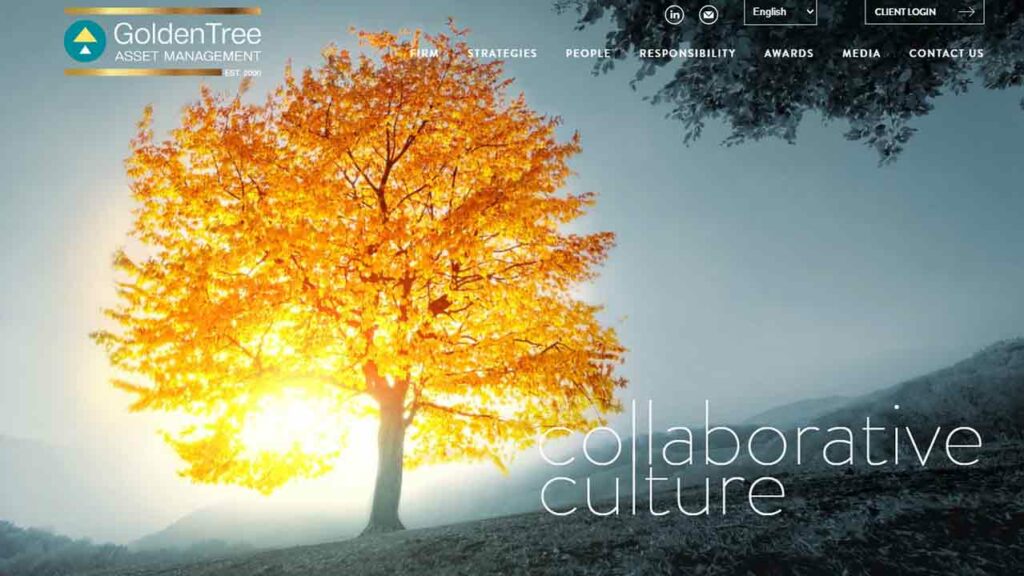 A screenshot of the Golden Tree Asset Management hedge fund website.
