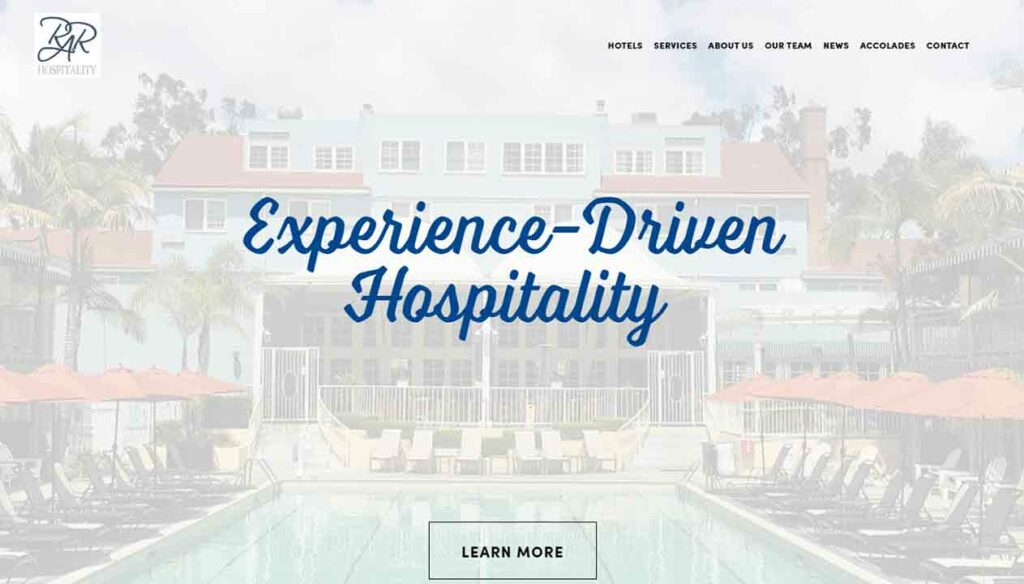 A screenshot of the RAR hospitality website.