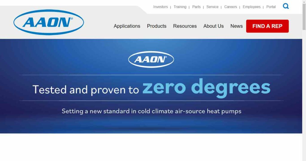 A screenshot of AAON HVAC website.