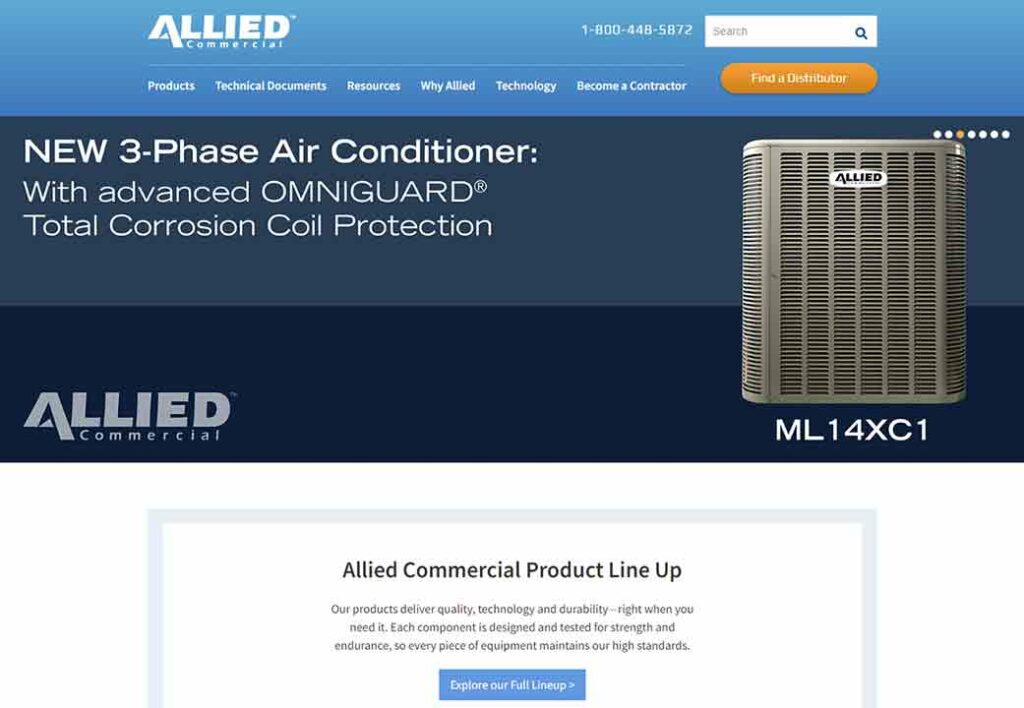 A screenshot of Allied Commercial HVAC website.